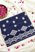 Royal Navy Blue Silk Banarasi Saree with Silver Zari  (RLSS-119)