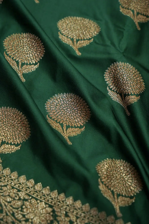 Bottle Green Banarasi Silk Saree with Classic Gold Zari Buta (RLSS-113)