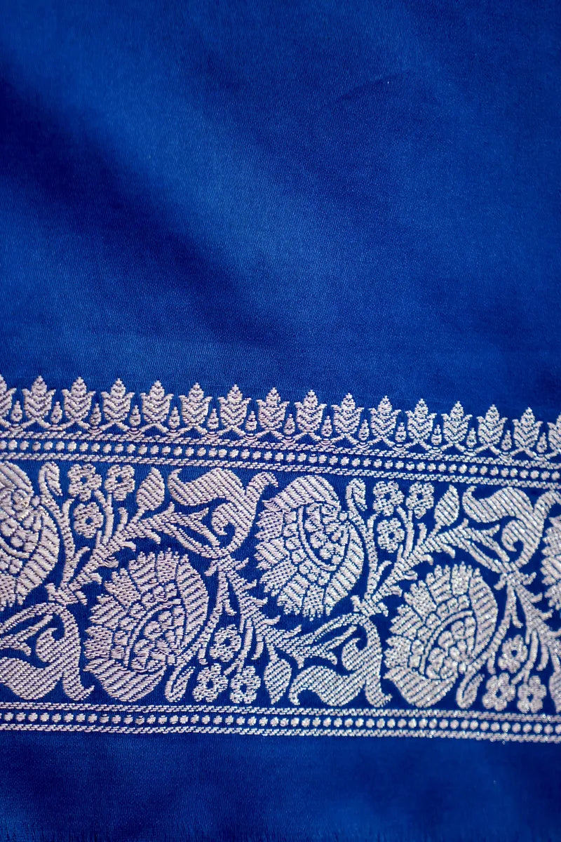 Deep Royal Blue Silk Banarasi Saree with Fine Silver Zari Weaving  (RLSS-120)