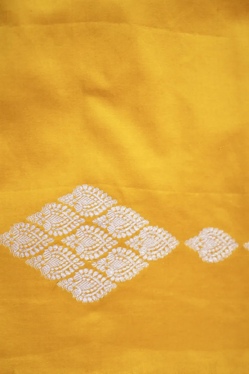 Mustard Yellow Banarasi Silk Saree with Silver Zari Borders and Pallu  (RLSS-122)