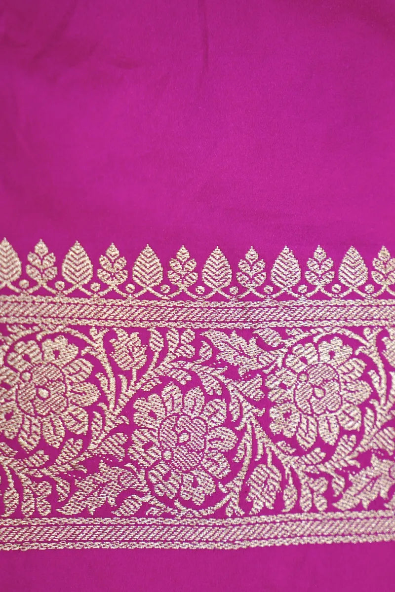 Hot Pink Silk Banarasi Saree with Detailed Floral Border (RLSS-110)