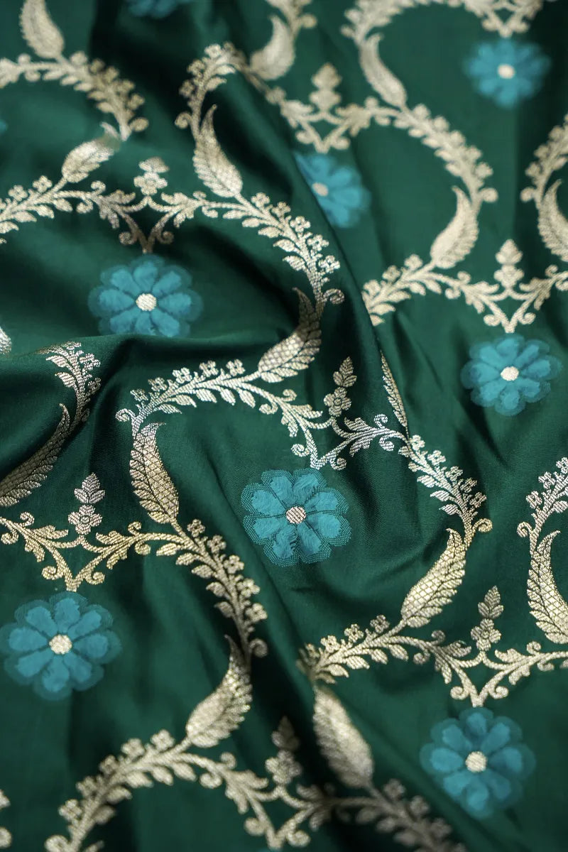 Rama Green Banarasi Silk Saree with Contrast Meenakari Butis (RLSS-108)