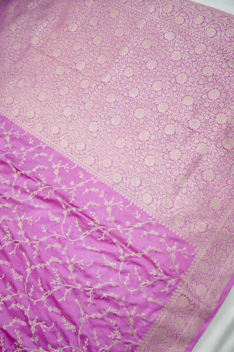 Pink Banarasi Silk Saree with Zari Floral Jaal Work (RLSS-123)