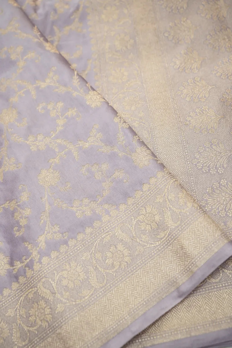 Lavender Banarasi Silk Saree with All-Over Antique Gold Floral Jaal (RLSS-112)