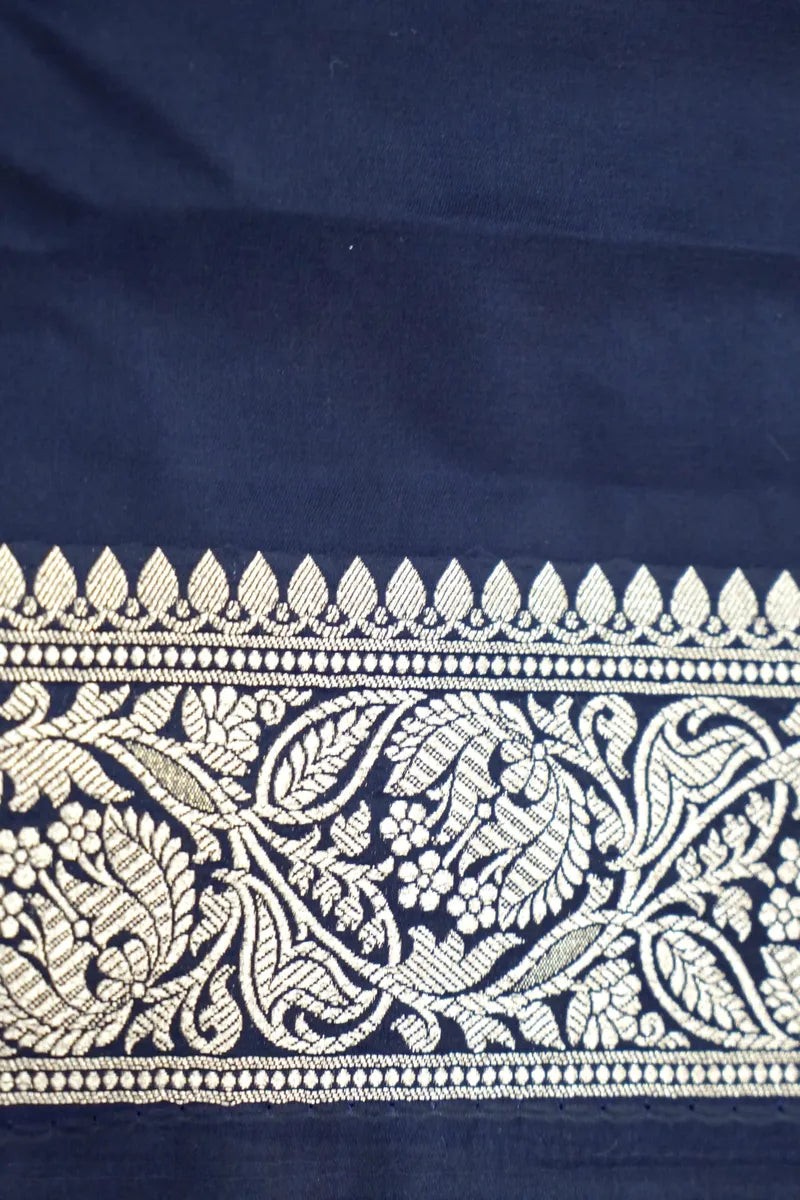 Navy Blue Silk Banarasi Saree with Golden Zari Floral Jaal (RLSS-111)