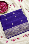 Deep Purple Banarasi Silk Saree with Silver Bootas and Heavy Border (RLSS-118)