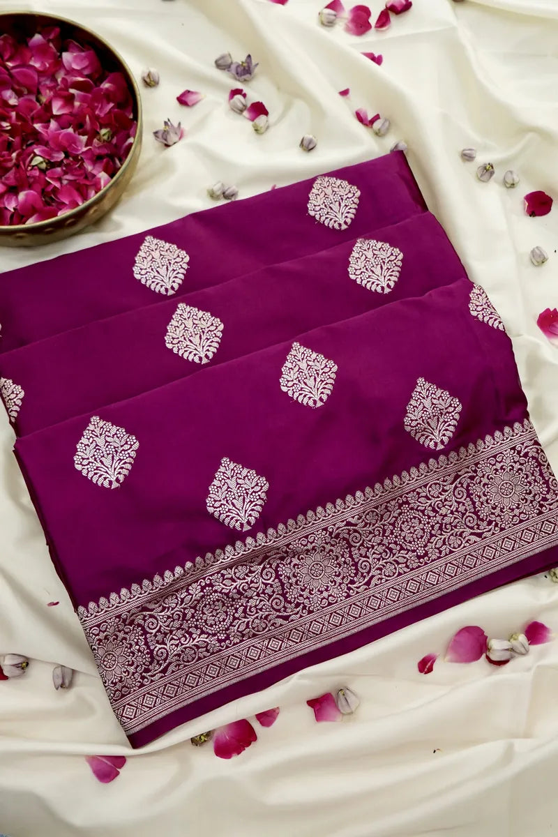Rich Wine Banarasi silk Saree with Golden  Zari Border  (RLSS-121)