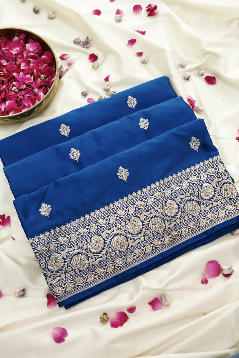 Deep Royal Blue Silk Banarasi Saree with Fine Silver Zari Weaving  (RLSS-120)