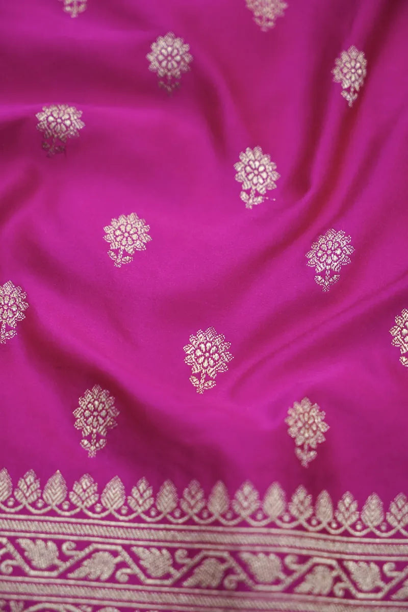 Hot Pink Silk Banarasi Saree with Detailed Floral Border (RLSS-110)