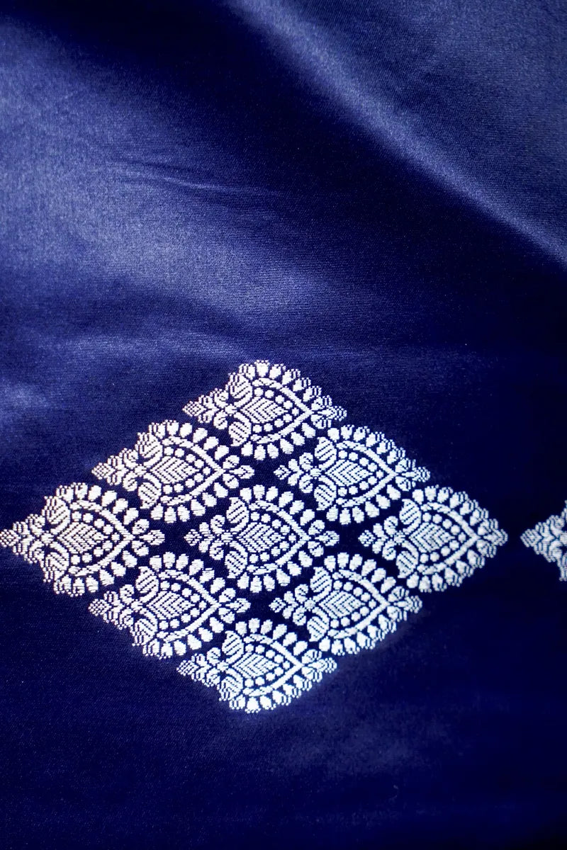 Royal Navy Blue Silk Banarasi Saree with Silver Zari  (RLSS-119)