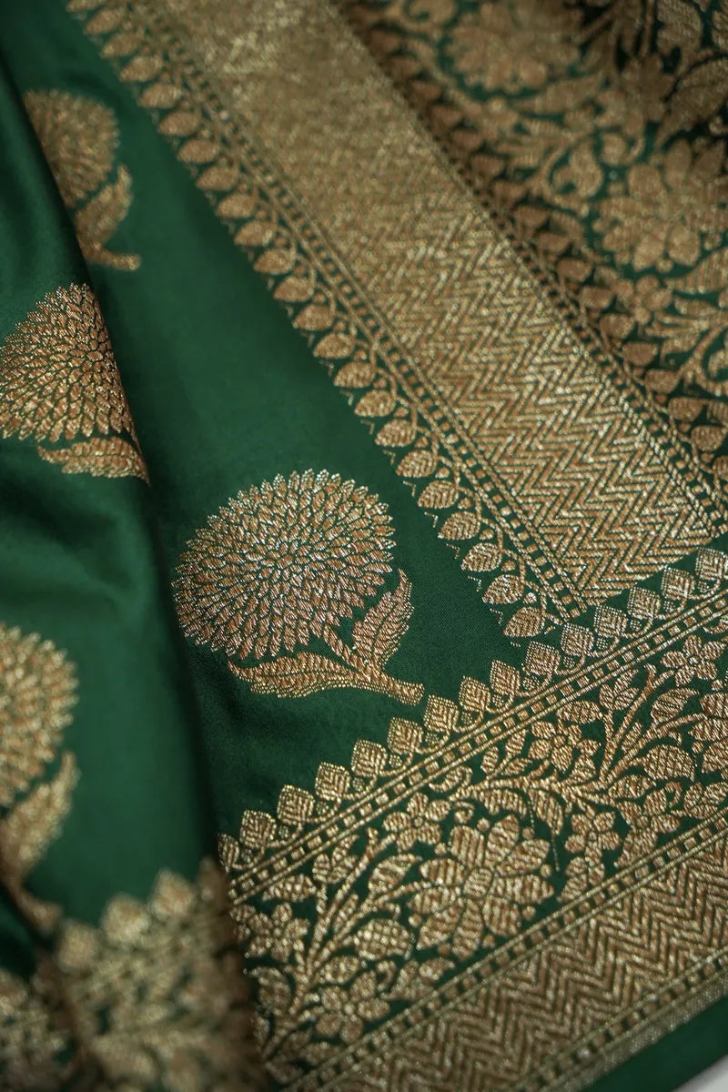 Bottle Green Banarasi Silk Saree with Classic Gold Zari Buta (RLSS-113)