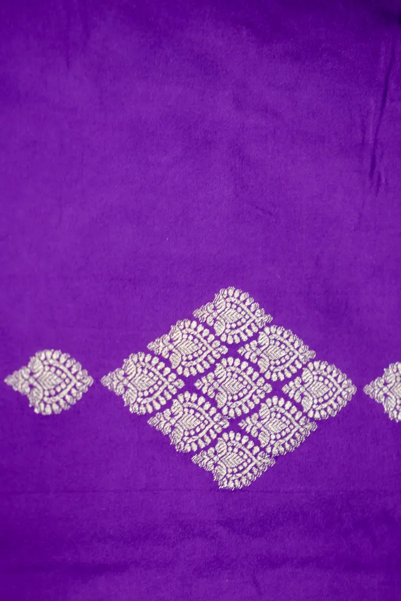 Bright Violet Banarasi Silk Saree with Intricate Silver Zari Pallu (RLSS-115)
