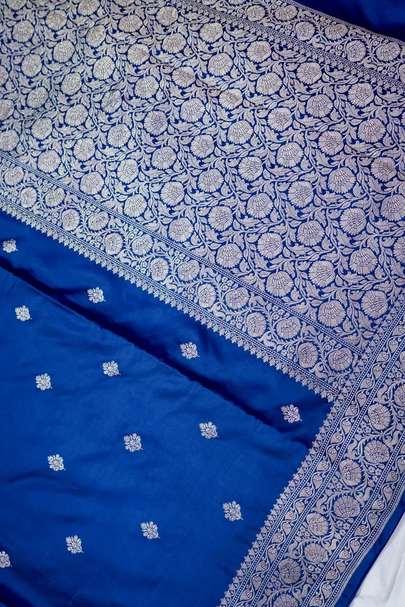 Deep Royal Blue Silk Banarasi Saree with Fine Silver Zari Weaving  (RLSS-120)