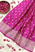 Hot Pink Silk Banarasi Saree with Detailed Floral Border (RLSS-110)