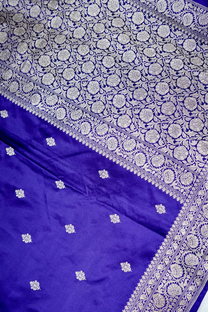 Deep Purple Banarasi Silk Saree with Silver Bootas and Heavy Border (RLSS-118)