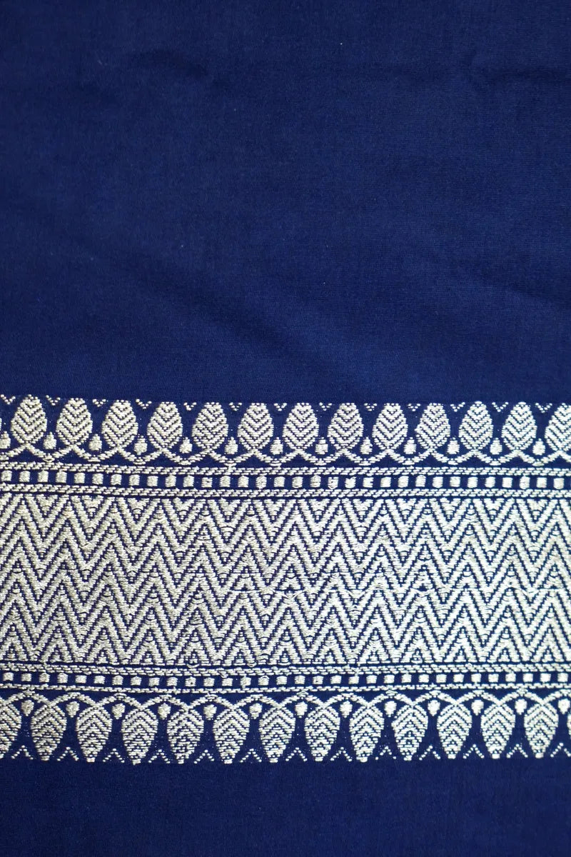 Royal Blue Silk Banarasi Saree with Silver Zari Buta (RLSS-106)