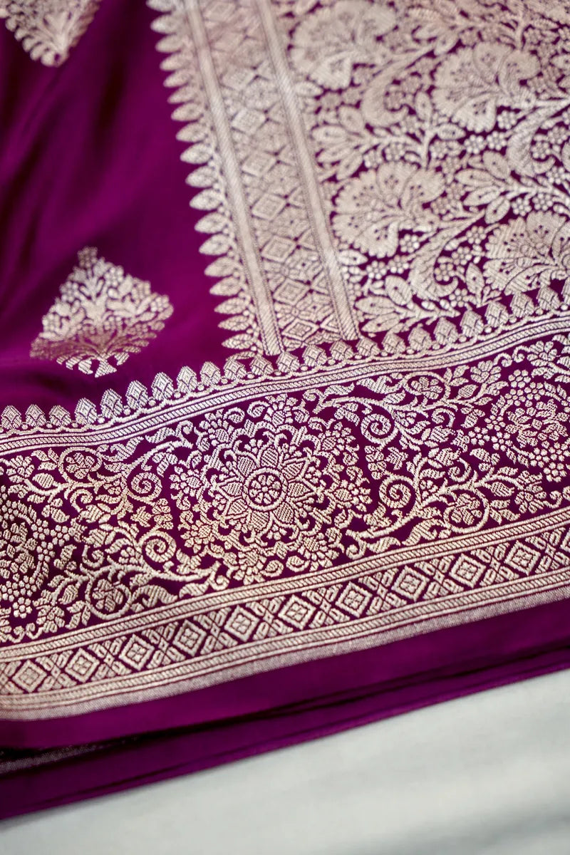 Rich Wine Banarasi silk Saree with Golden  Zari Border  (RLSS-121)