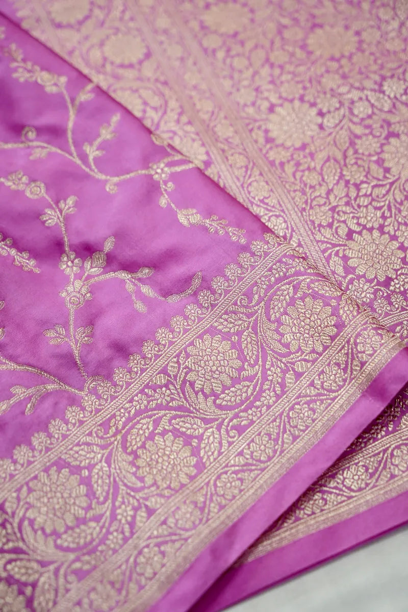 Pink Banarasi Silk Saree with Zari Floral Jaal Work (RLSS-123)