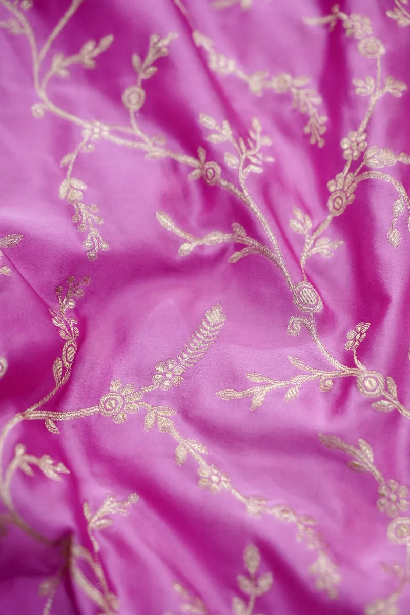 Pink Banarasi Silk Saree with Zari Floral Jaal Work (RLSS-123)