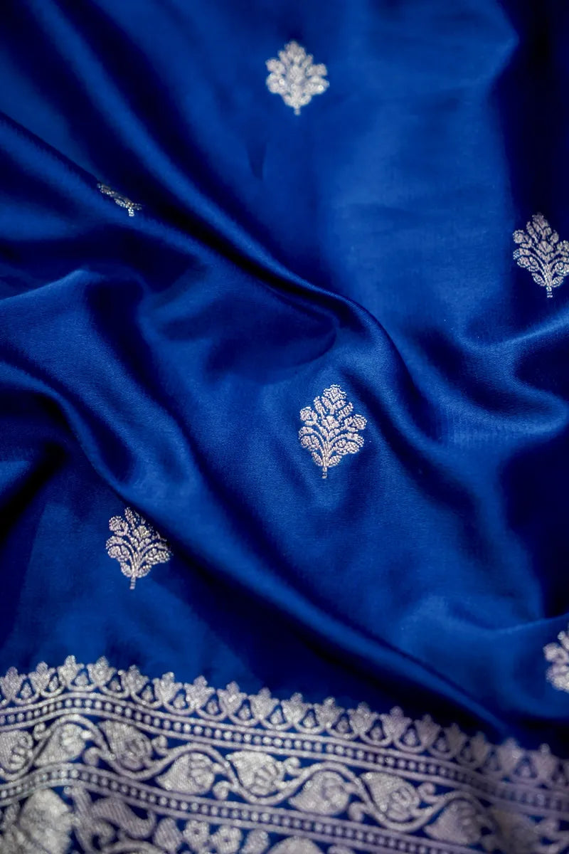 Deep Royal Blue Silk Banarasi Saree with Fine Silver Zari Weaving  (RLSS-120)