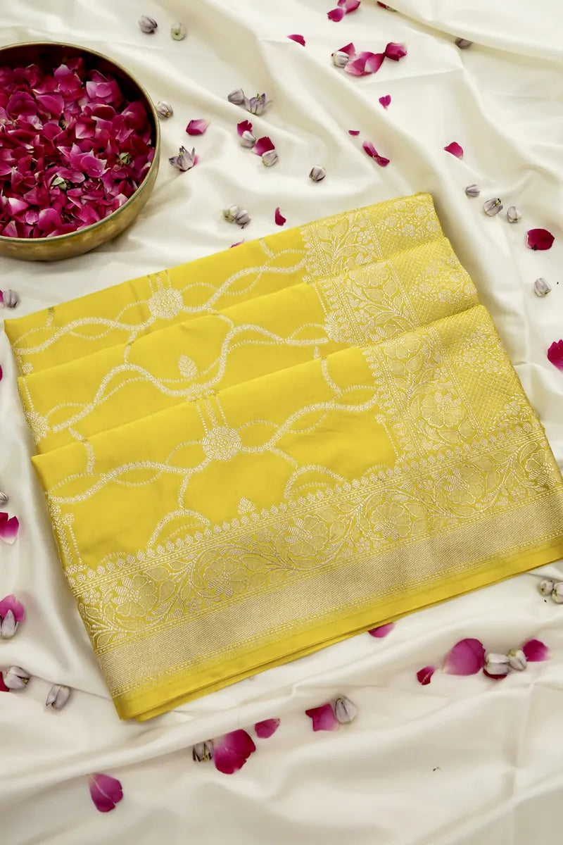 Lemon Yellow Silk Banarasi Saree with  Golden Zari Jaal (RLSS-116)