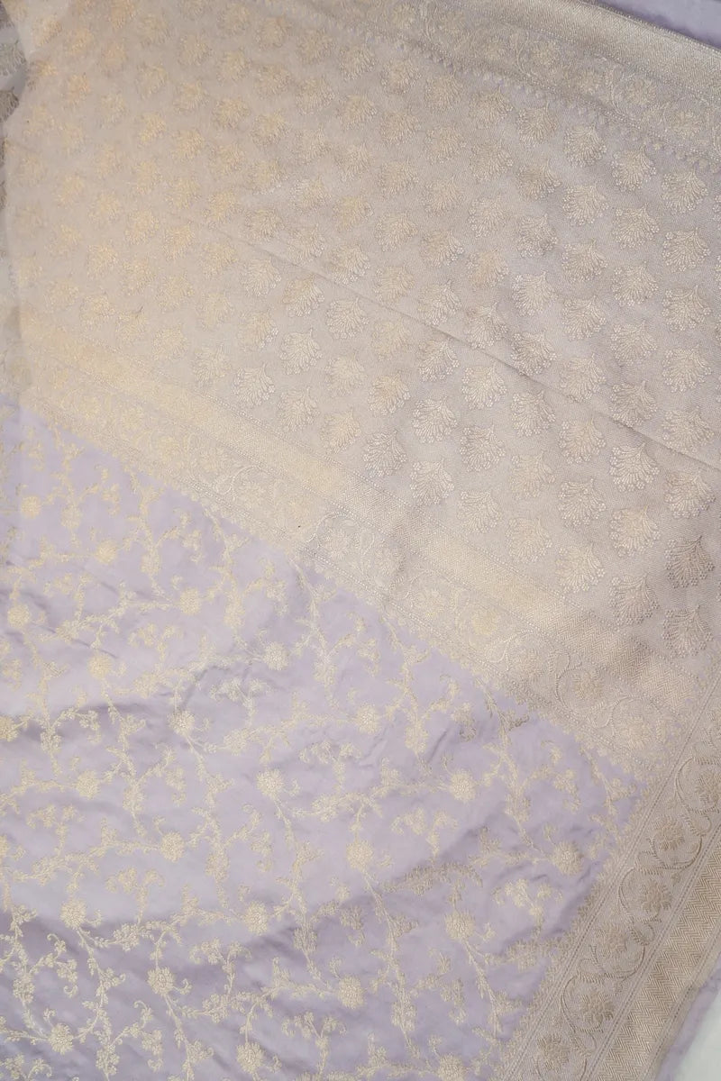 Lavender Banarasi Silk Saree with All-Over Antique Gold Floral Jaal (RLSS-112)