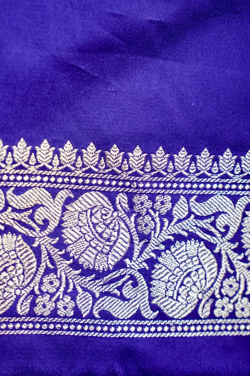 Deep Purple Banarasi Silk Saree with Silver Bootas and Heavy Border (RLSS-118)