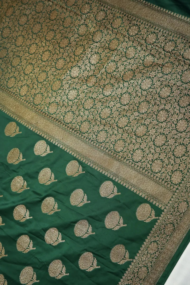 Bottle Green Banarasi Silk Saree with Classic Gold Zari Buta (RLSS-113)
