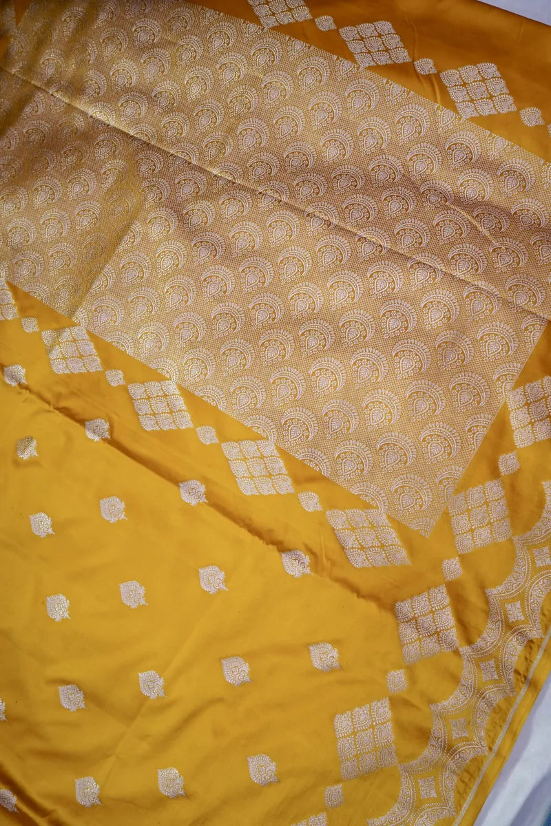 Mustard Yellow Banarasi Silk Saree with Silver Zari Borders and Pallu  (RLSS-122)