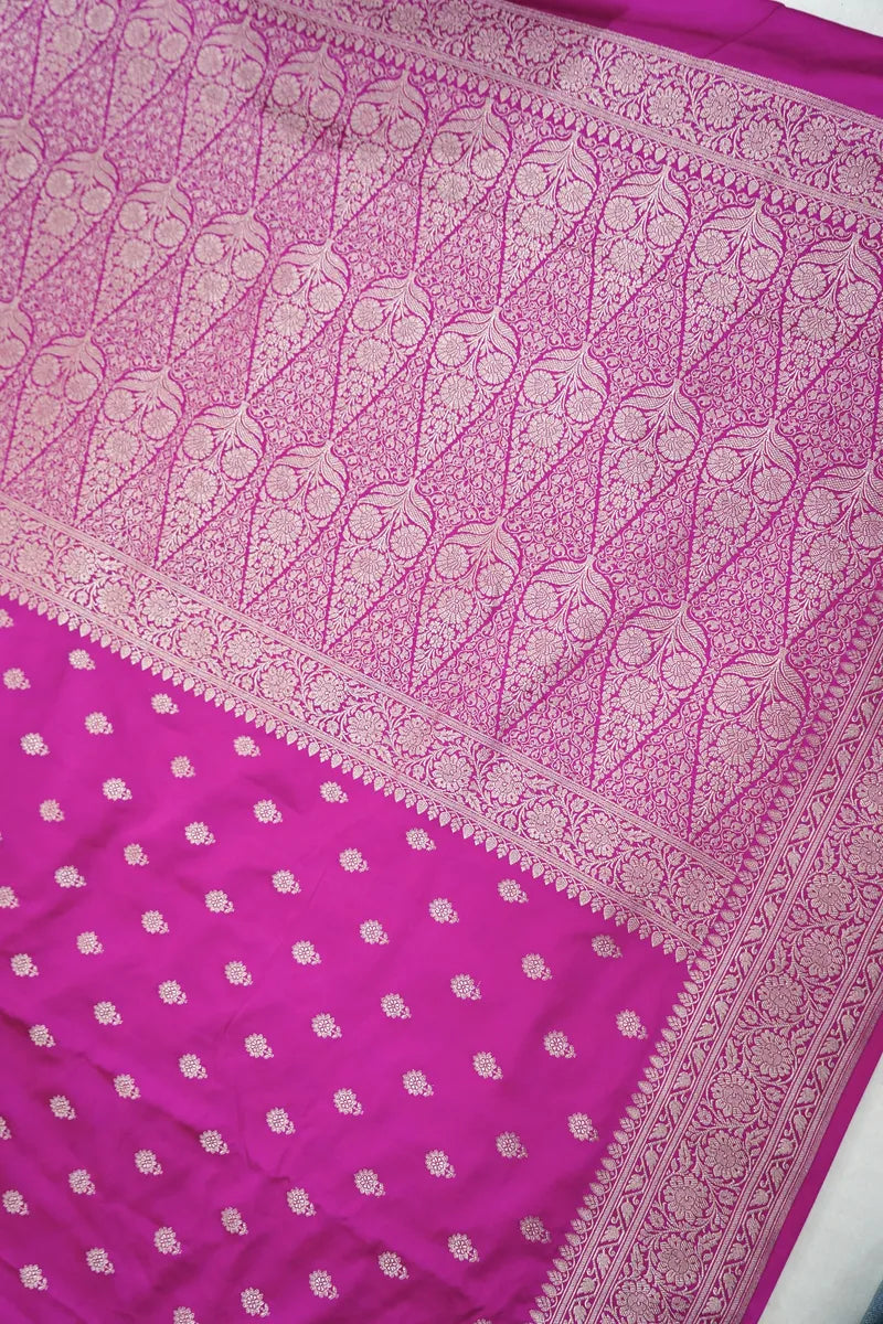 Hot Pink Silk Banarasi Saree with Detailed Floral Border (RLSS-110)
