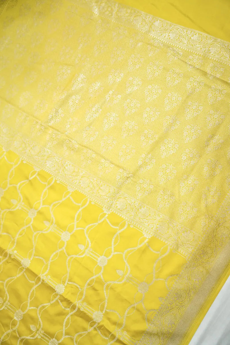 Lemon Yellow Silk Banarasi Saree with  Golden Zari Jaal (RLSS-116)