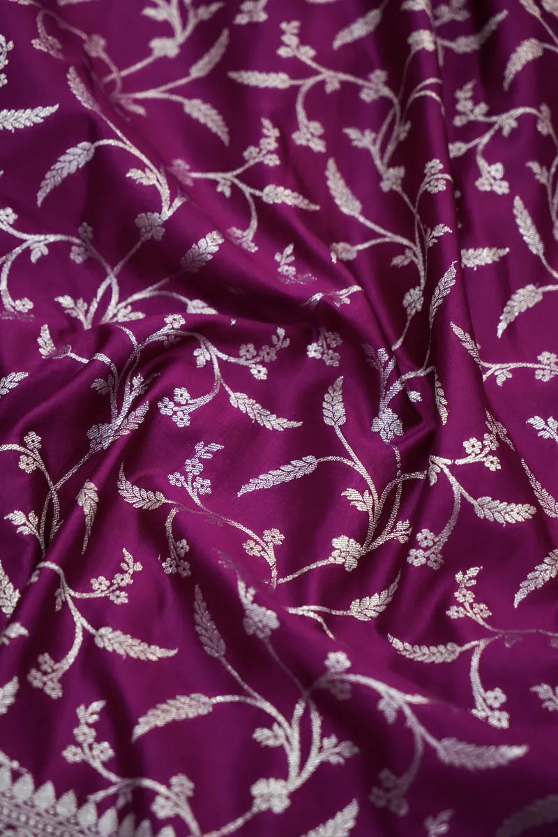 Vibrant Magenta Banarasi Silk Saree with All-Over Silver Jaal (RLSS-107)