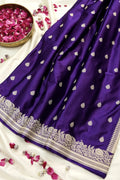 Deep Violet Banarasi Silk Saree with Golden Zari Leaf Butis (RLSS-114)