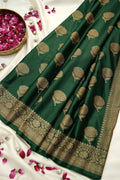 Bottle Green Banarasi Silk Saree with Classic Gold Zari Buta (RLSS-113)