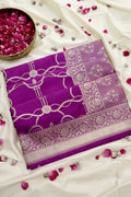 Deep Wine Purple Banarasi Silk Saree Geometric Jaal (RLSS-117)