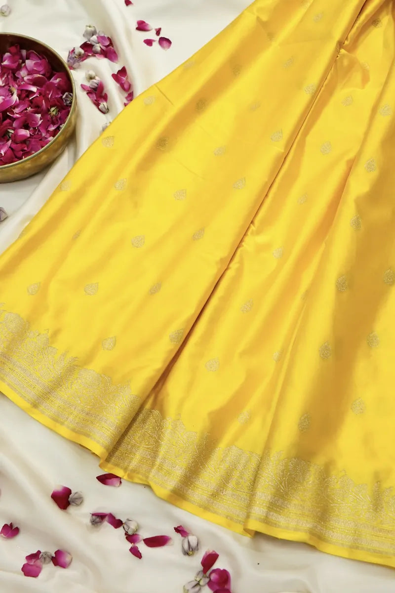 Yellow Banarasi Silk Saree with Gold Zari Butis(RLSS-109)