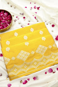 Mustard Yellow Banarasi Silk Saree with Silver Zari Borders and Pallu  (RLSS-122)