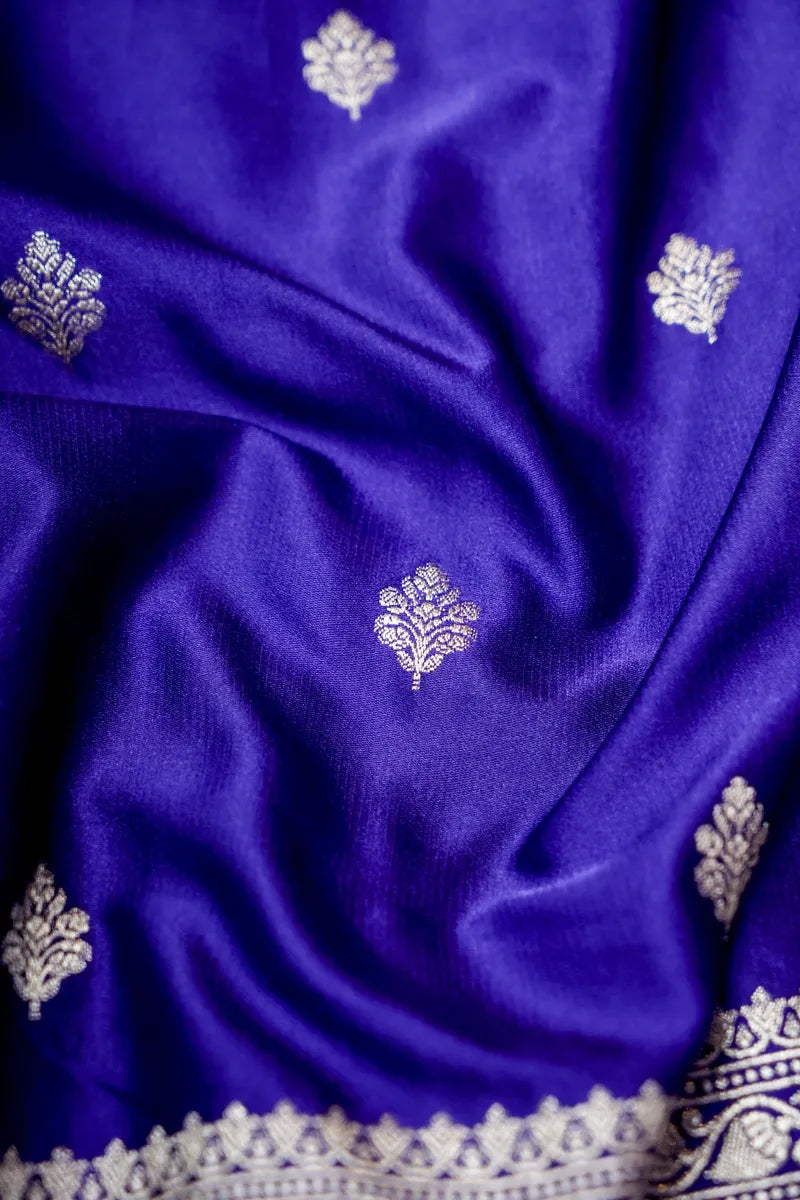 Deep Purple Banarasi Silk Saree with Silver Bootas and Heavy Border (RLSS-118)