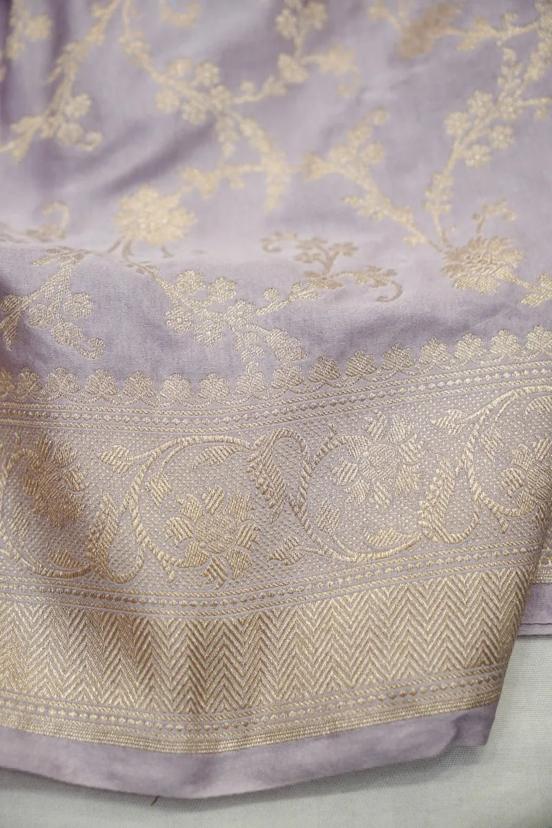 Lavender Banarasi Silk Saree with All-Over Antique Gold Floral Jaal (RLSS-112)