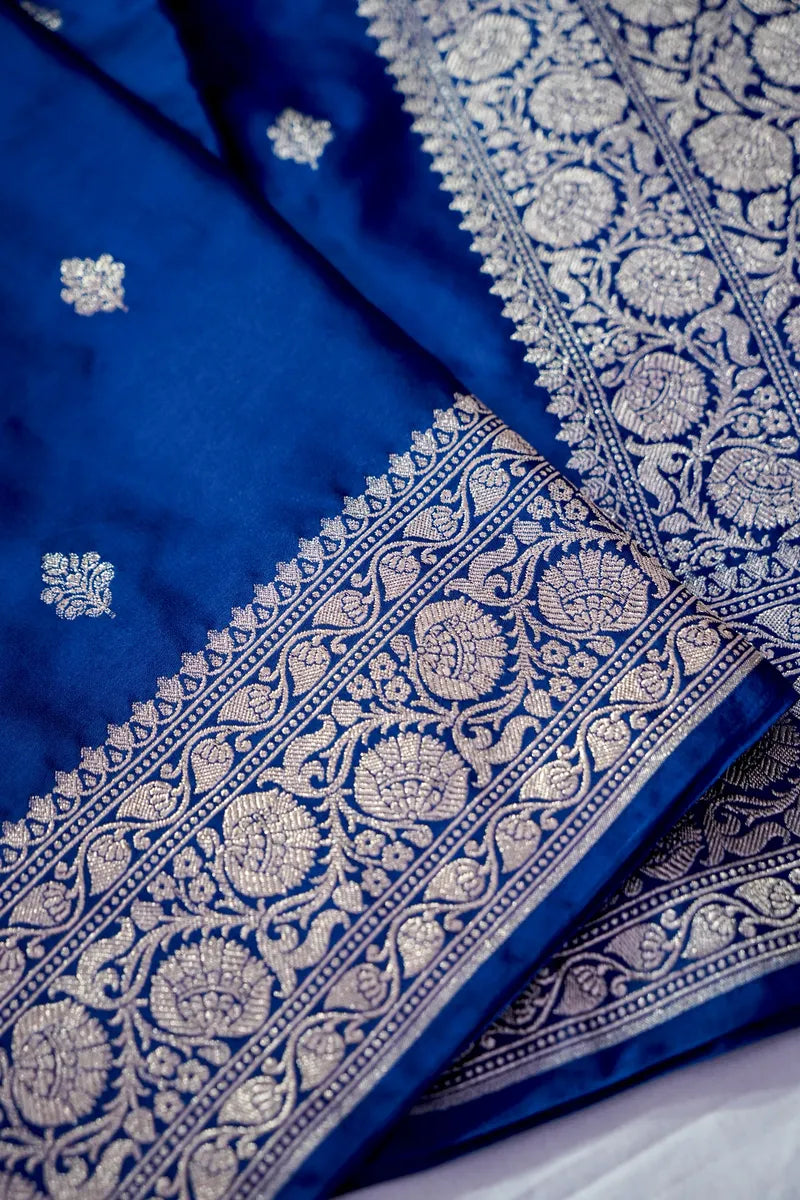 Deep Royal Blue Silk Banarasi Saree with Fine Silver Zari Weaving  (RLSS-120)