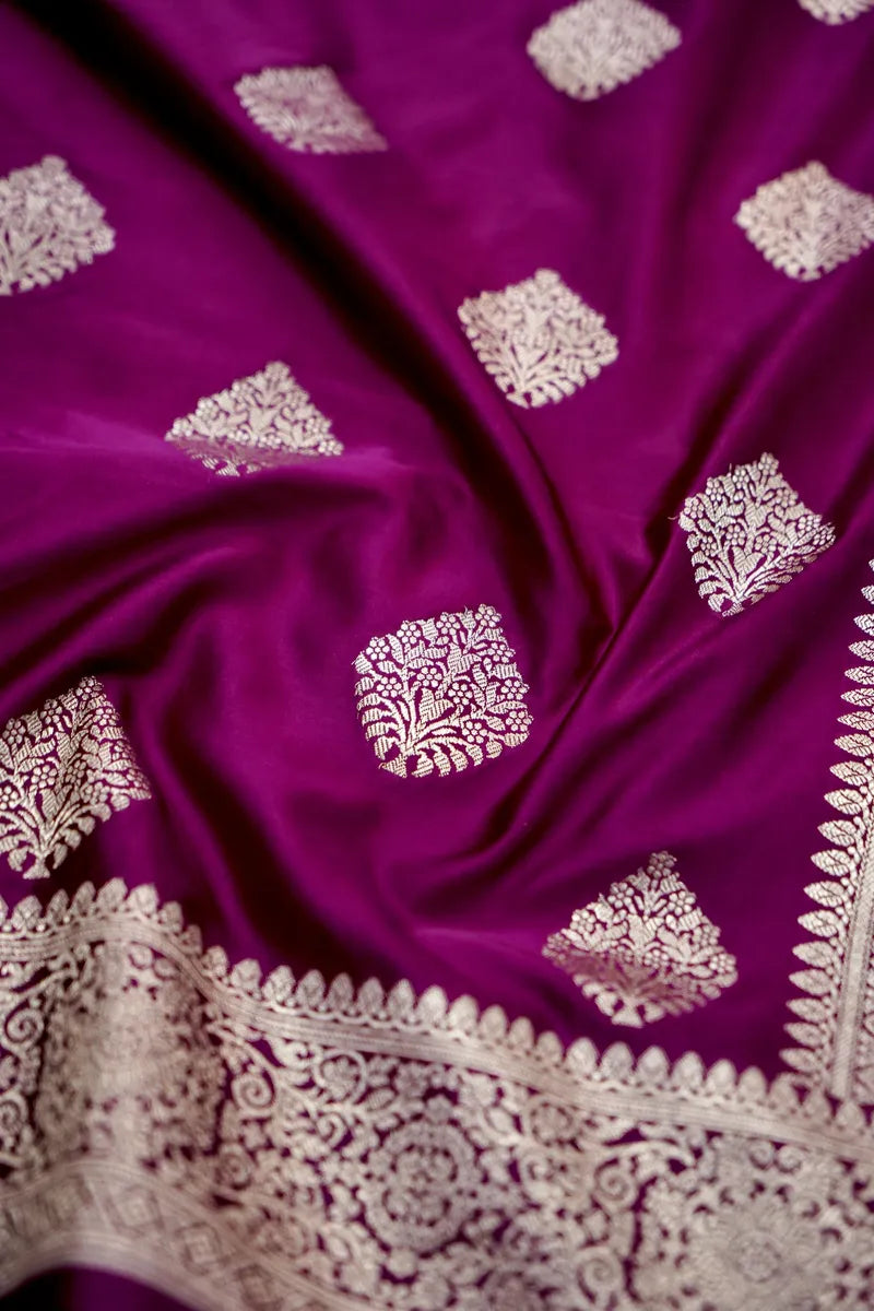 Rich Wine Banarasi silk Saree with Golden  Zari Border  (RLSS-121)