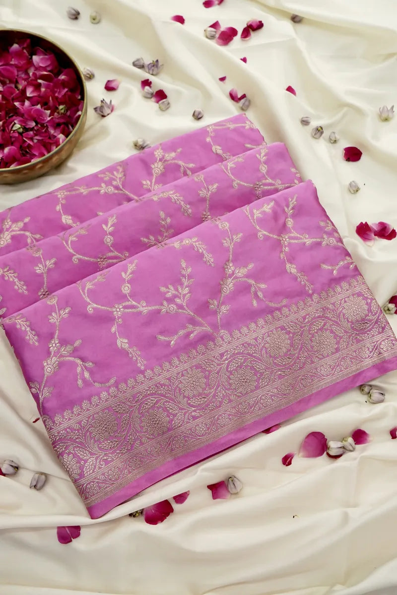 Pink Banarasi Silk Saree with Zari Floral Jaal Work (RLSS-123)