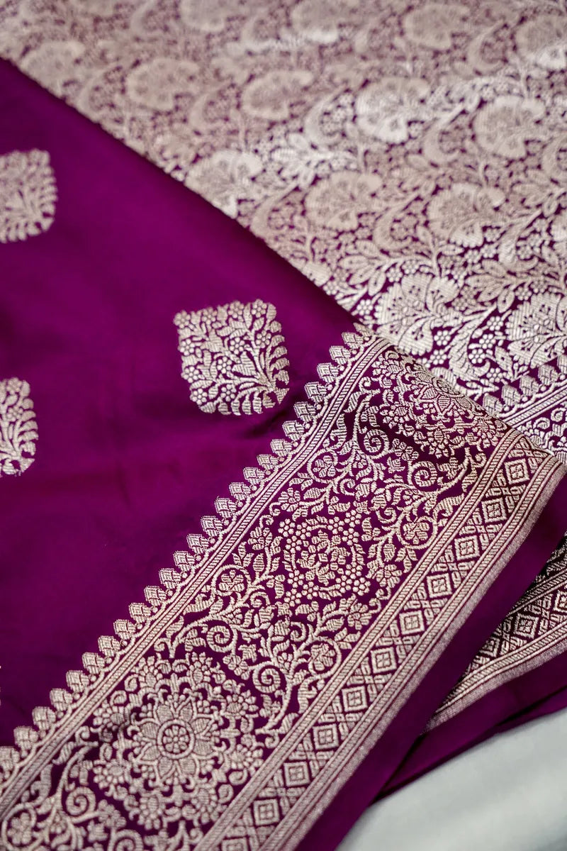 Rich Wine Banarasi silk Saree with Golden  Zari Border  (RLSS-121)