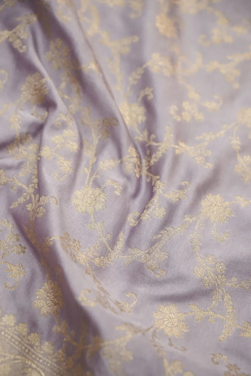 Lavender Banarasi Silk Saree with All-Over Antique Gold Floral Jaal (RLSS-112)