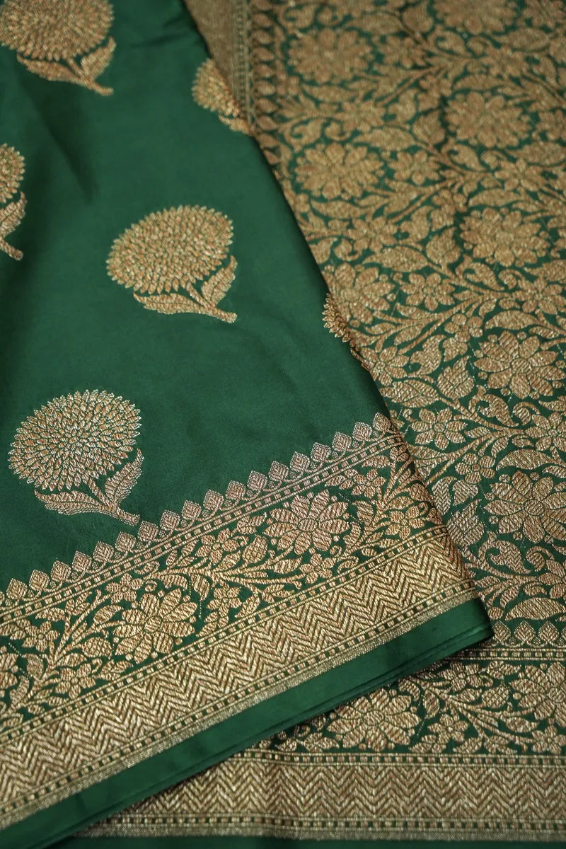 Bottle Green Banarasi Silk Saree with Classic Gold Zari Buta (RLSS-113)