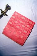 Strawberry Pink Handloom Cotton Saree featuring Geometric Diamond Weave & Floral Border(RLSS-263)