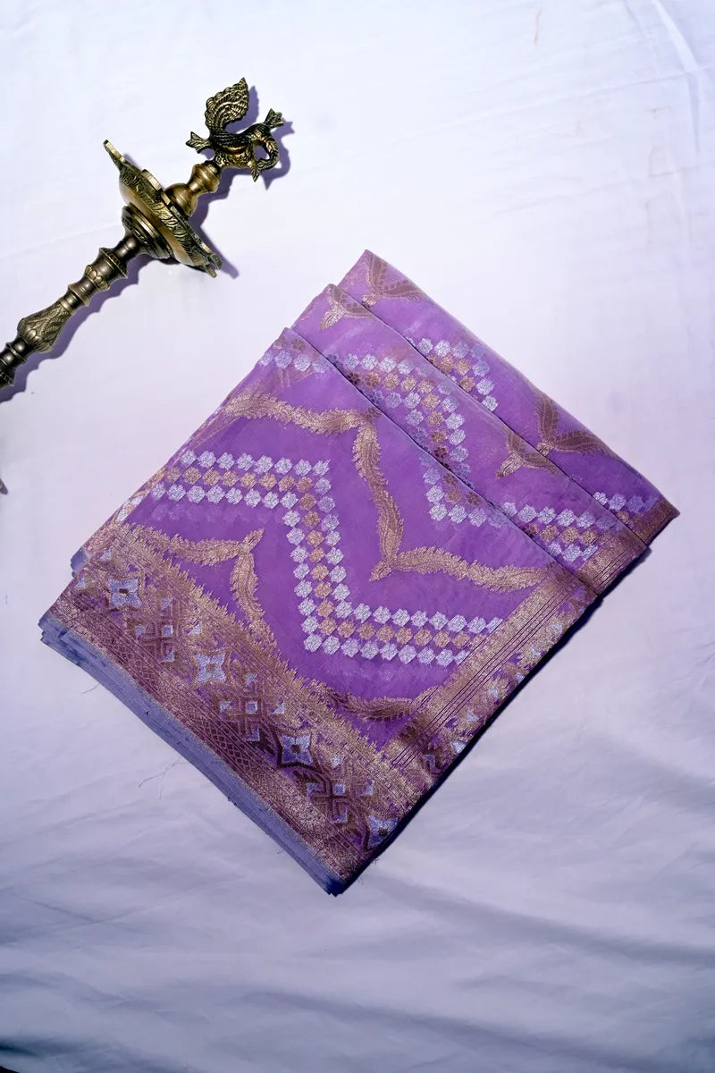 Vibrant Orchid Purple Pure Cotton Saree with Antique Gold Zari Woven Border(RLSS-262)