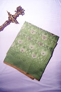 Mint Green Pure Cotton Saree with Blush Pink Floral Jaal & Detailed Zari Border(RLSS-260)
