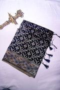Midnight Navy Pure Cotton Saree with All-Over Geometric Leaf Jaal & Floral Border(RLSS-256)