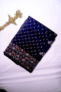 Deep Indigo Handloom Cotton Saree featuring Intricate Floral Embroidery Border(RLSS-255)